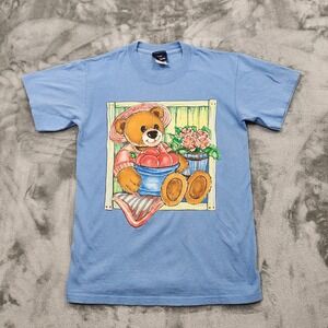 Vintage 90s Time 2 Celebrate! Top Womens M Blue Crew Neck Tee Teddy Bear Graphic